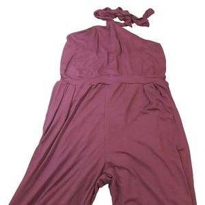 RebDolls Jumpsuit Yes Girl Halter Wide Leg Stretchy Burgundy Woman Plus 3X New